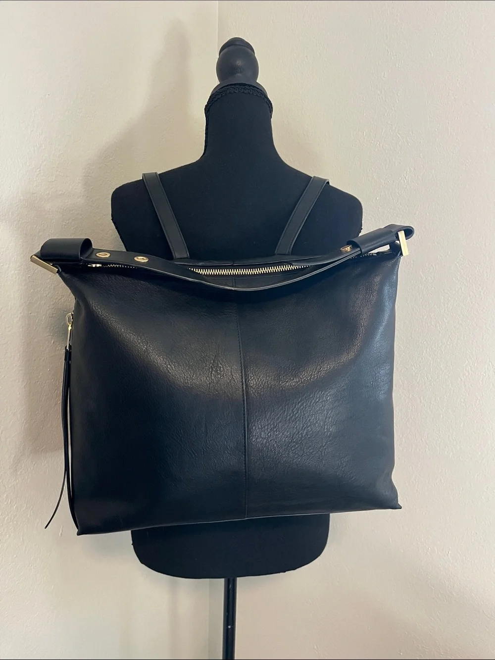 6 HOUR SALE! AllSaints Black Leather Backpack Handbag with Gold Hardware - Picture 1 of 13